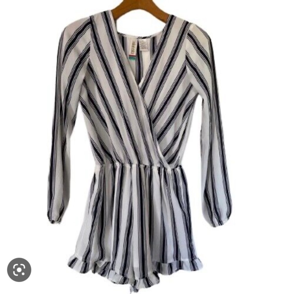 Blue and white striped romper